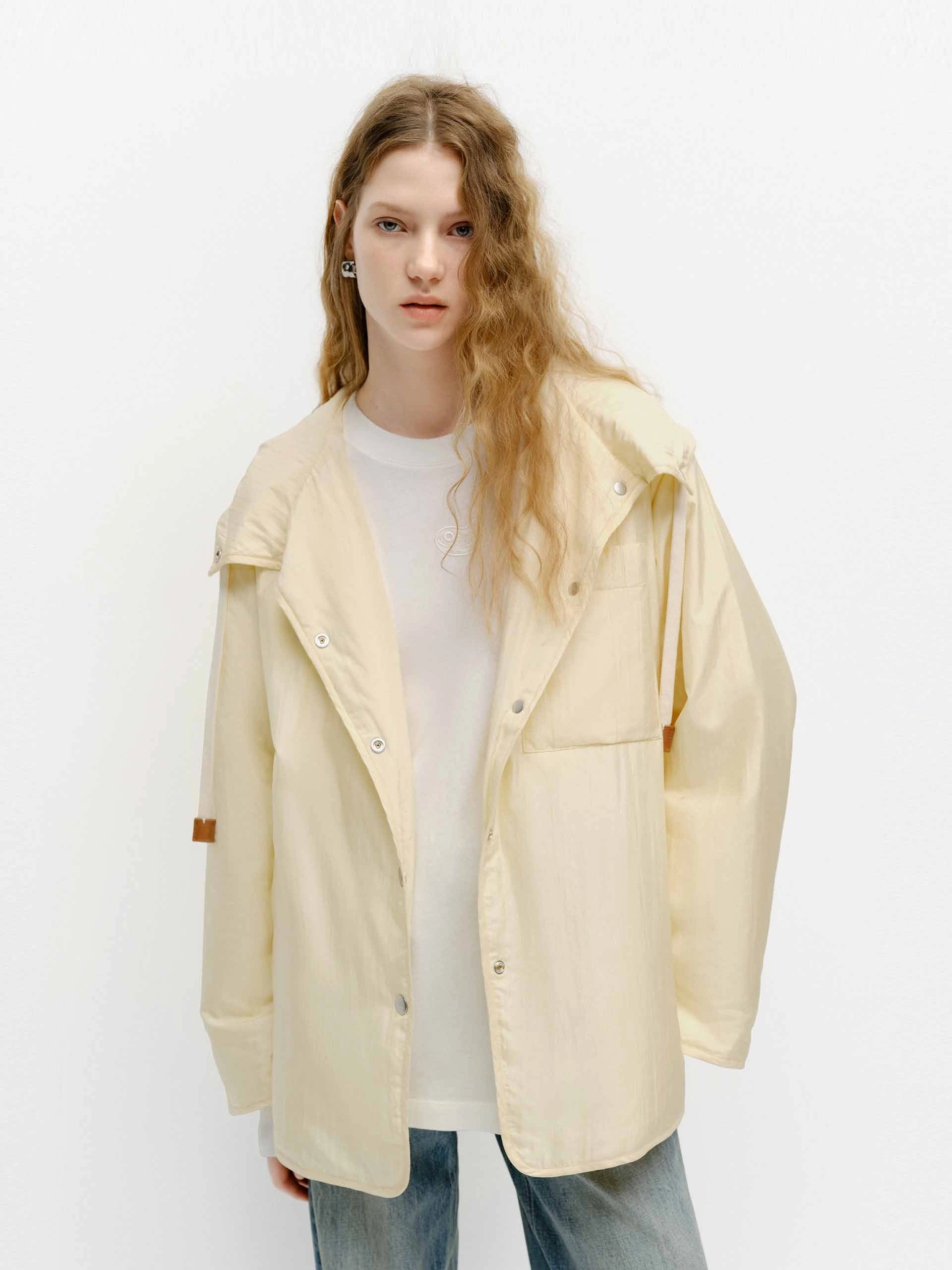 Silk Blend Hooded Coat TapedZippers Casual Fit Silhouette