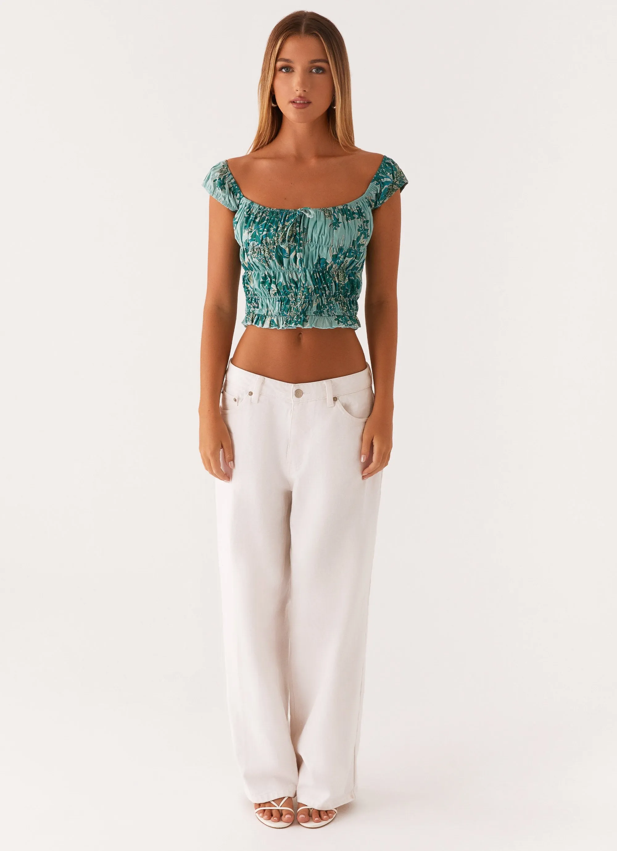 Rumors Off Shoulder Top - Cloud Nine Floral Hypoallergenic fabric WideNeckOpening