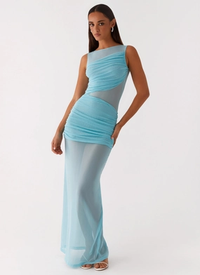 Social Charm Chilly Day Layers Apollo Maxi Dress - Aqua