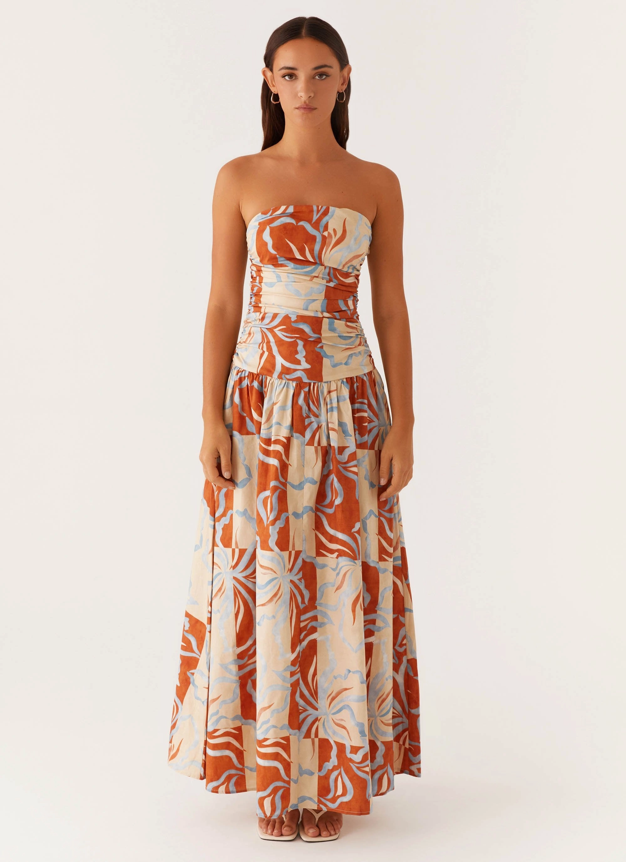 Carmel Maxi Dress - Orange Blue Floral Noble Aura