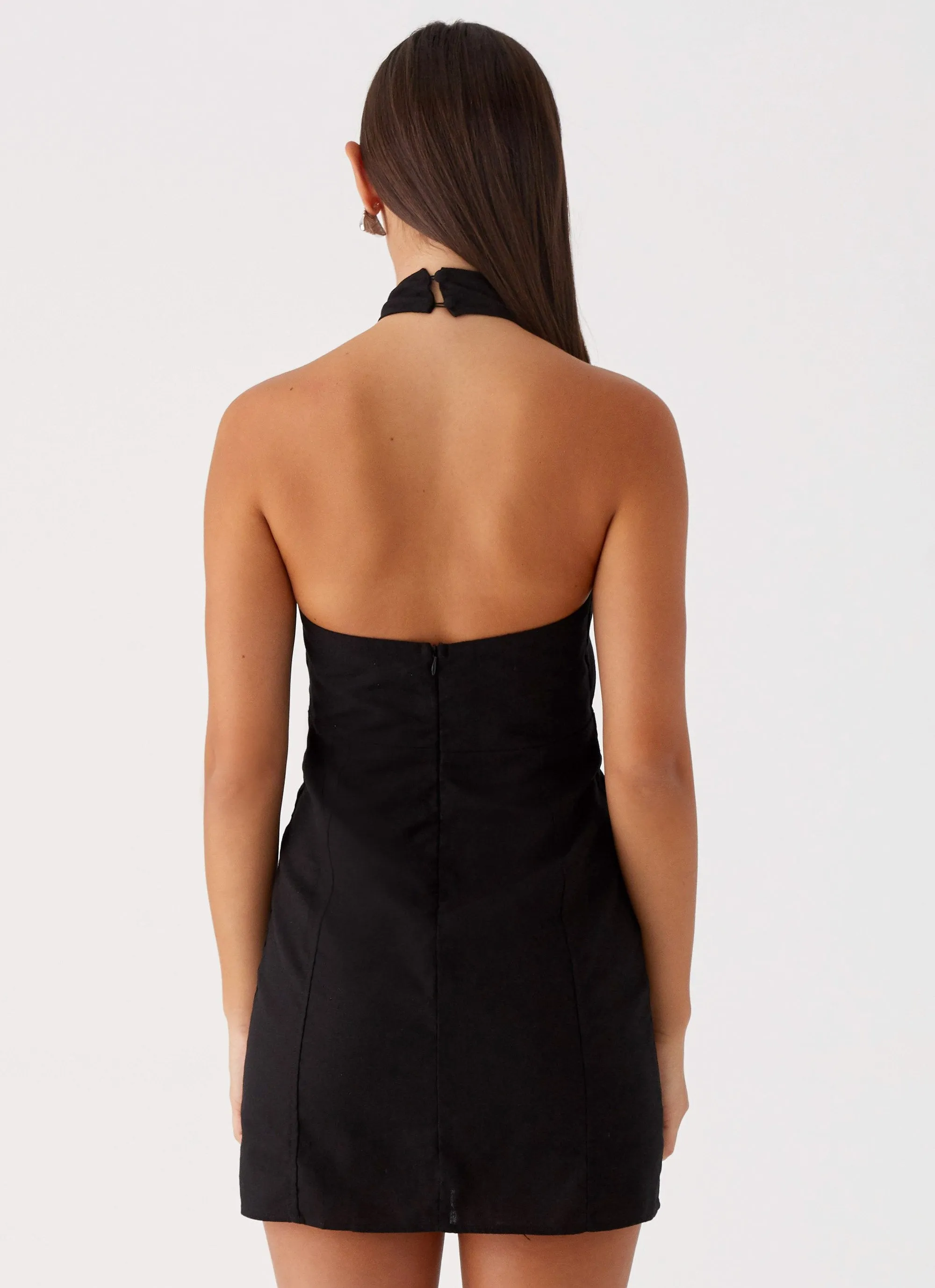 Sabine Linen Mini Dress - Black Slim Silhouette