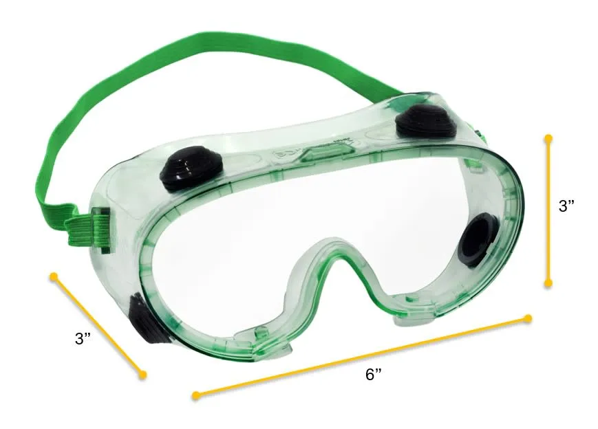 Safety Goggles - Indirect Vent, Anti-Fog - Elastic Strap, Adjustable Fit