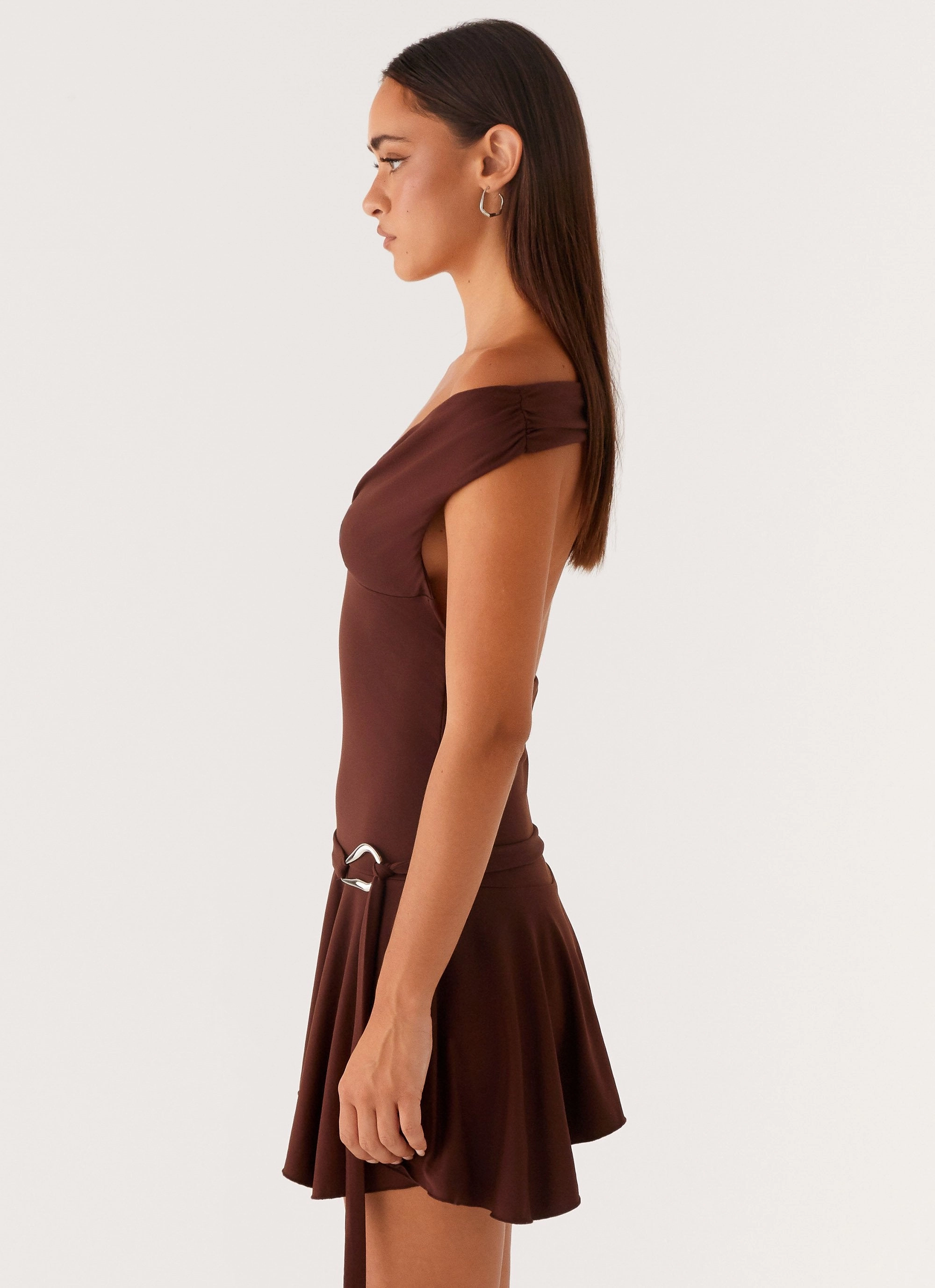 Cool Draping Classic A-line design Saffira Mini Dress - Chocolate