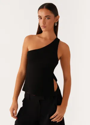 Breathable back panel Fade Resistant Dye Safiya One Shoulder Top - Black