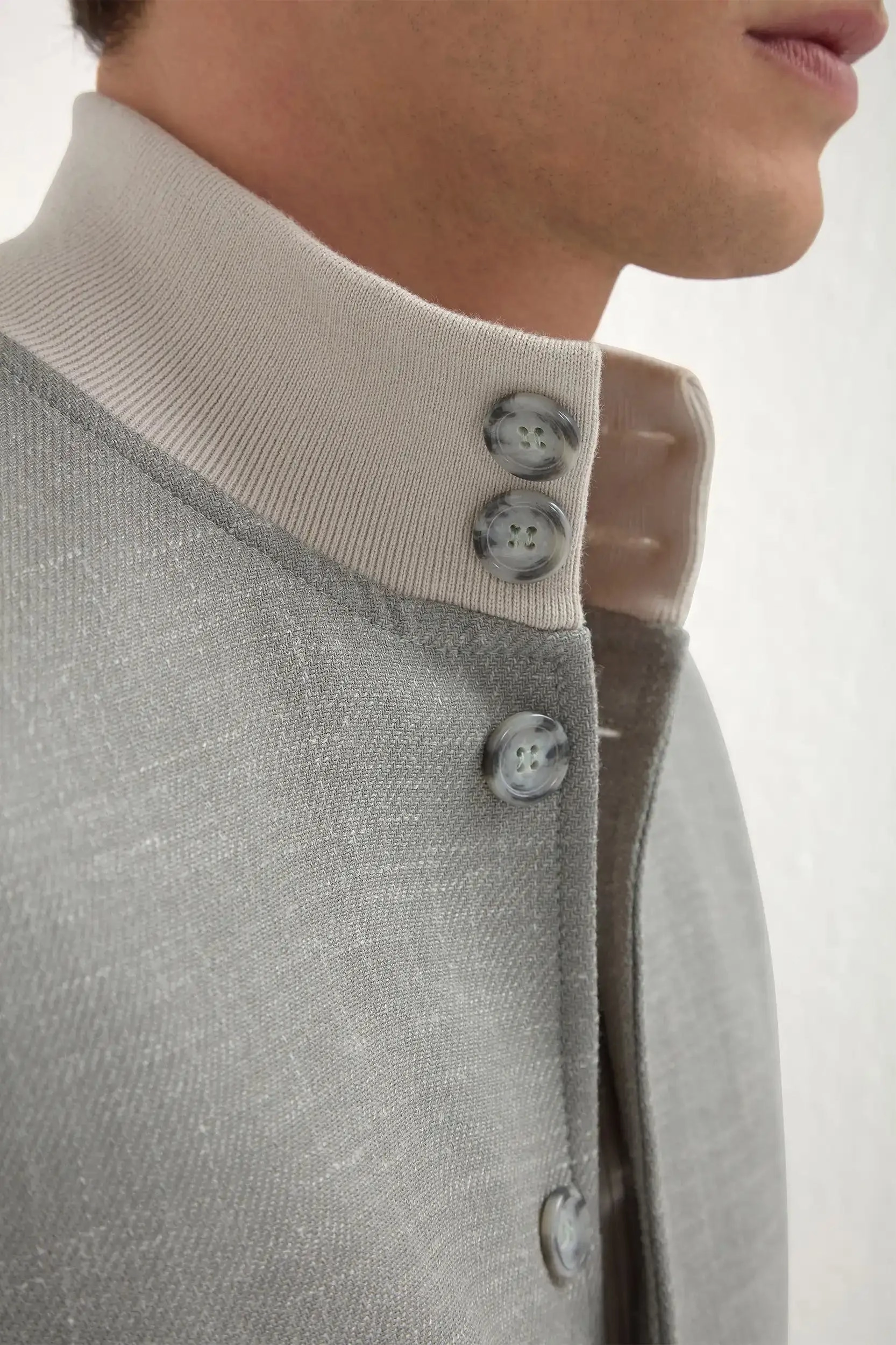 Stylish Outer Layer Non Bulky Profile Sage wool silk and linen bomber - Made in Italy