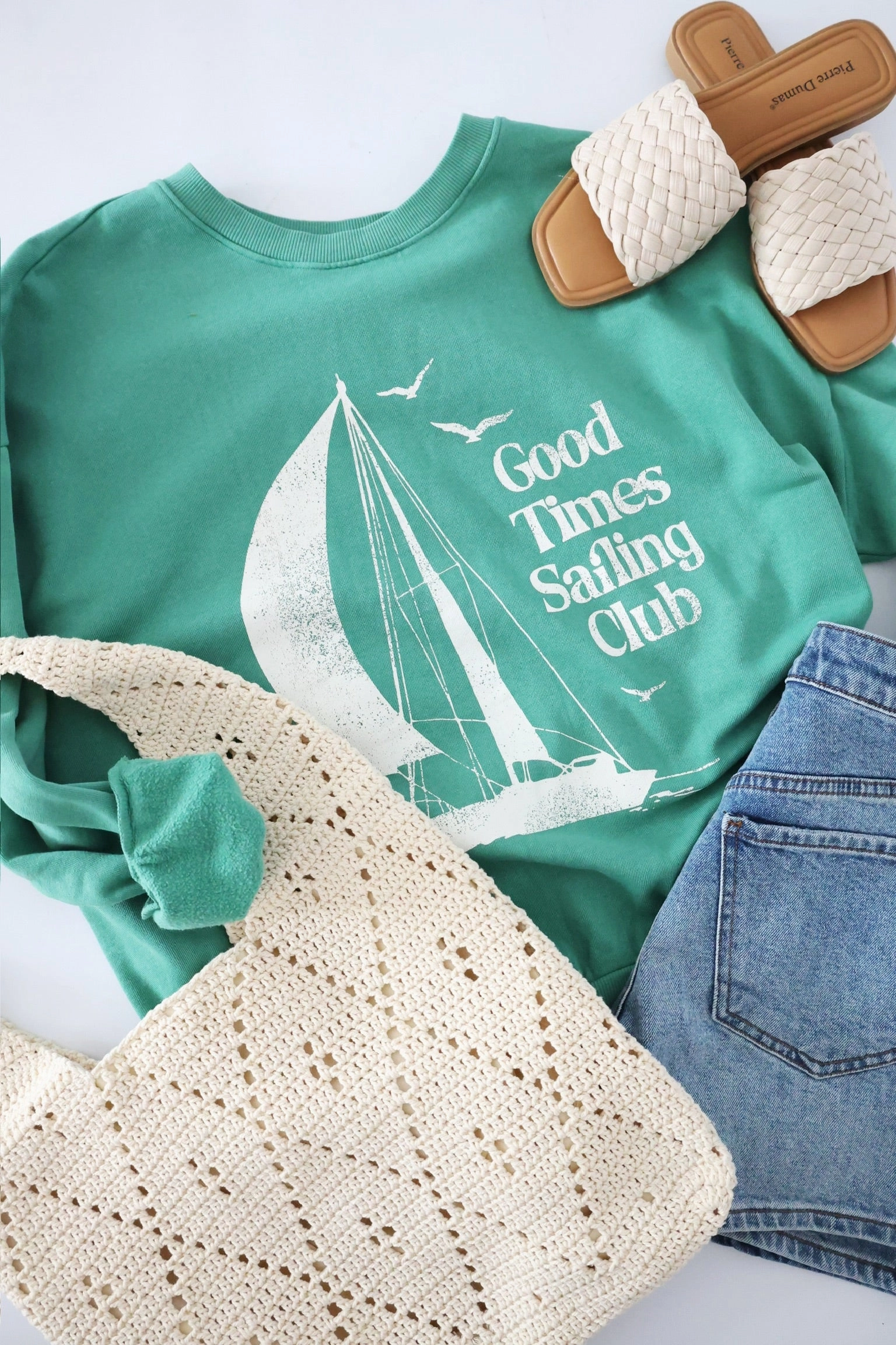 Sail Away Sunday Sweatshirt - Botanical Green(final sale) Airy Mesh Lining QuickDry Technology