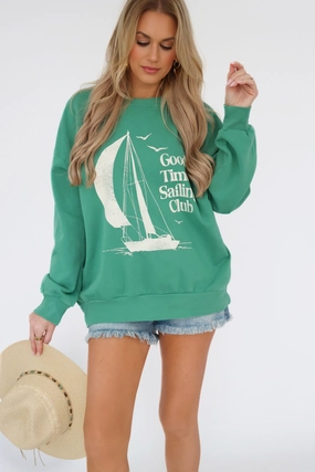 Versatile Layering Convertible Sleeve Adaptation Sail Away Sunday Sweatshirt - Botanical Green(final sale)