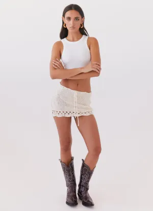 Sand And Stars Crochet Mini Skirt - Ivory All Day Fit Eco Friendly Dye