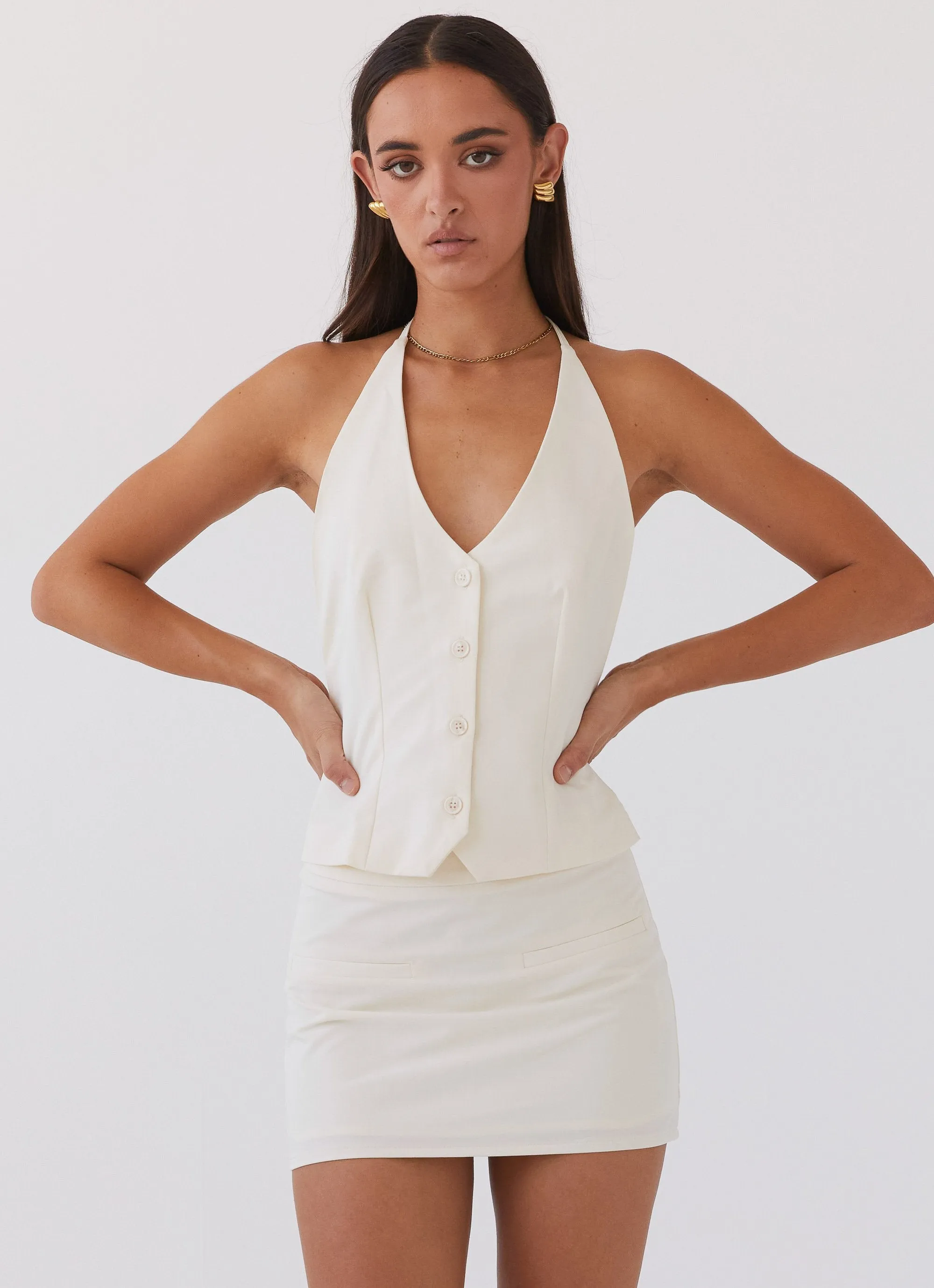 Sarah Halterneck Vest Top - Ivory Soft Touch Feel