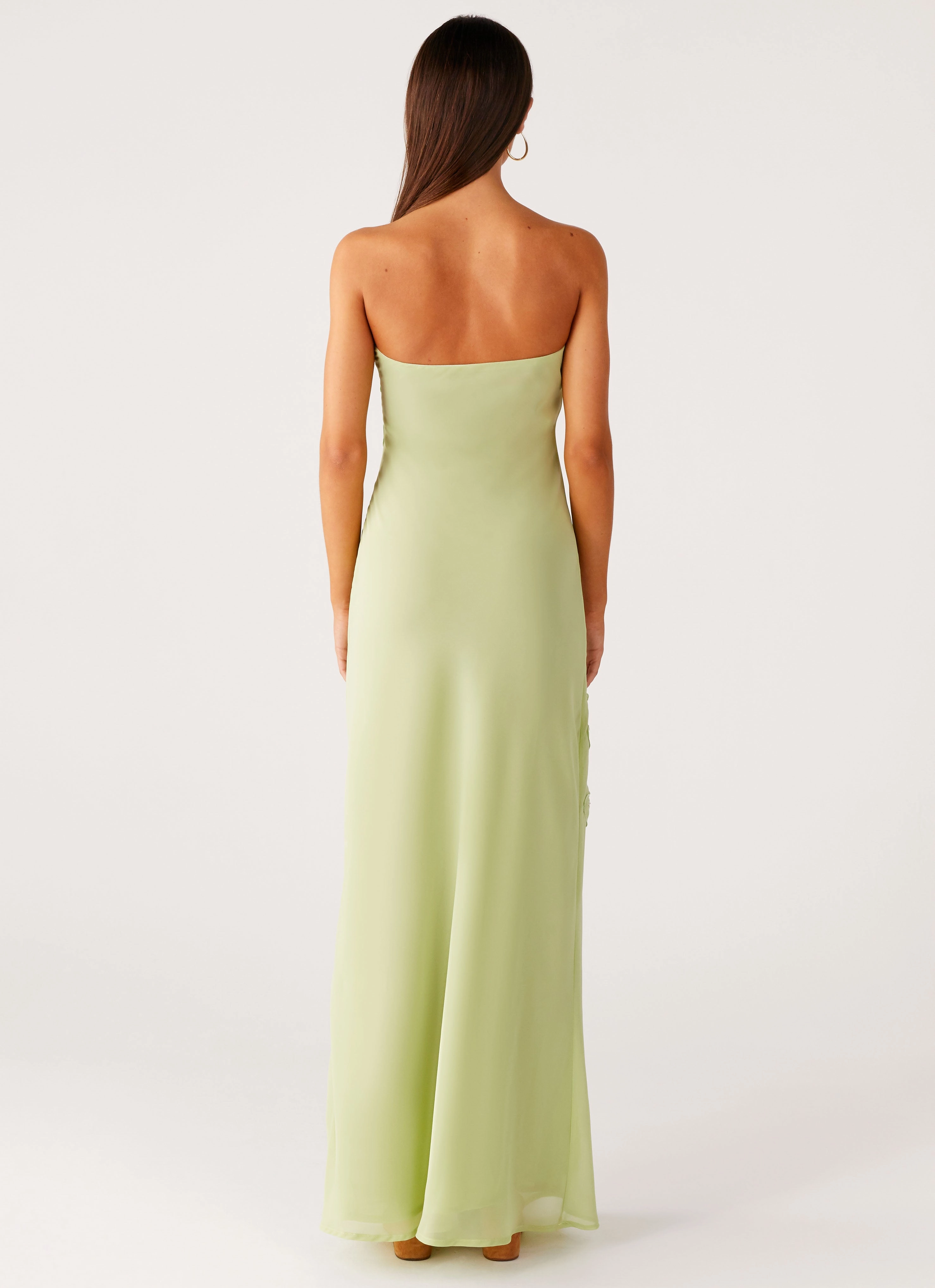Soft Layers Sassafras Beaded Flower Strapless Maxi Dress - Lime