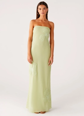 Sassafras Beaded Flower Strapless Maxi Dress - Lime Dream Look Fashion Look