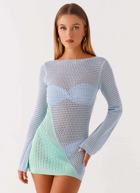 Contemporary Fit Night Style Estie Long Sleeve Crochet Mini Dress - Multi