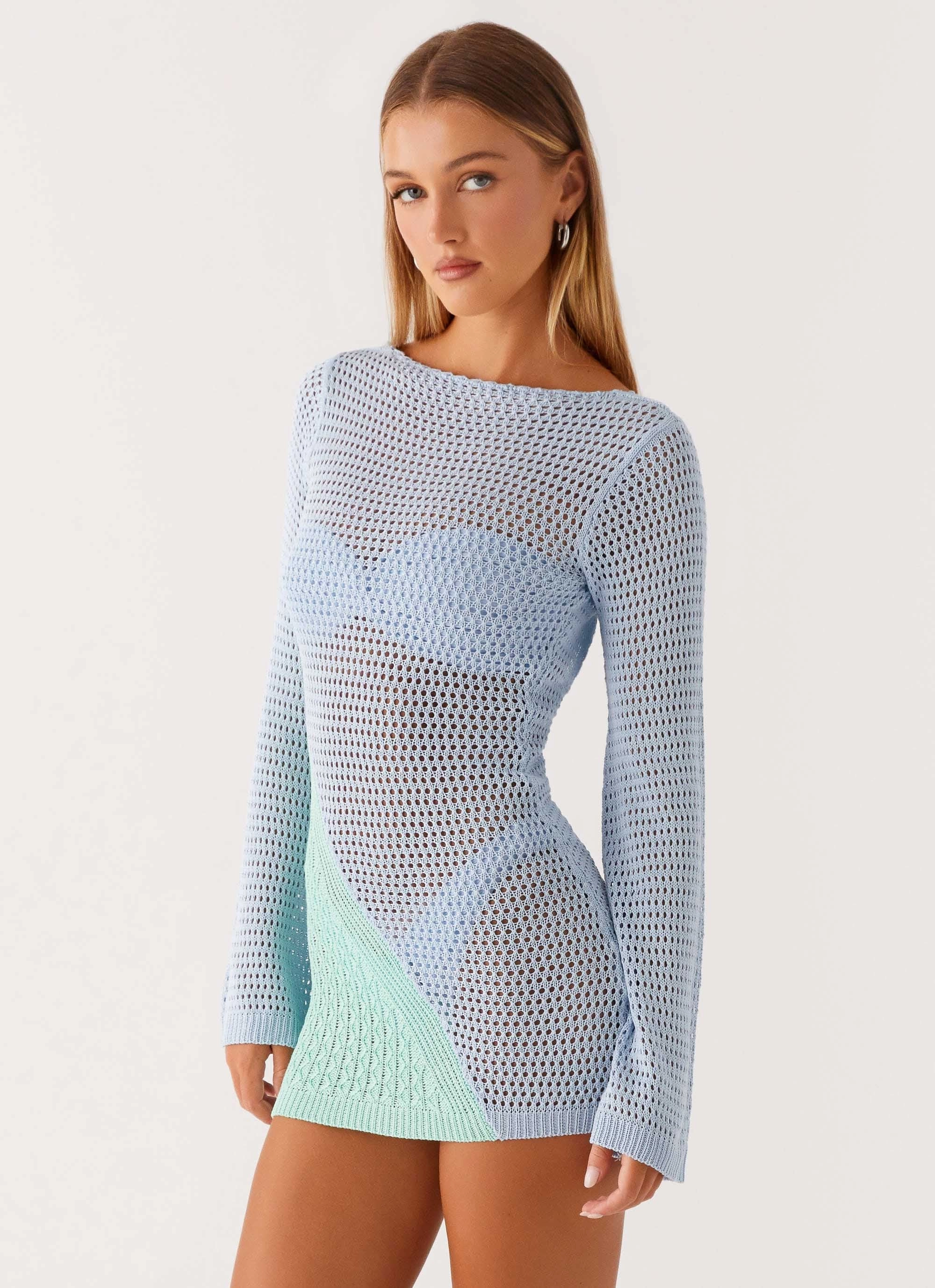 Travel Ready Estie Long Sleeve Crochet Mini Dress - Multi