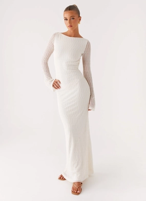 Ethereal Long Sleeve Maxi Dress - Ivory Refined Stitch