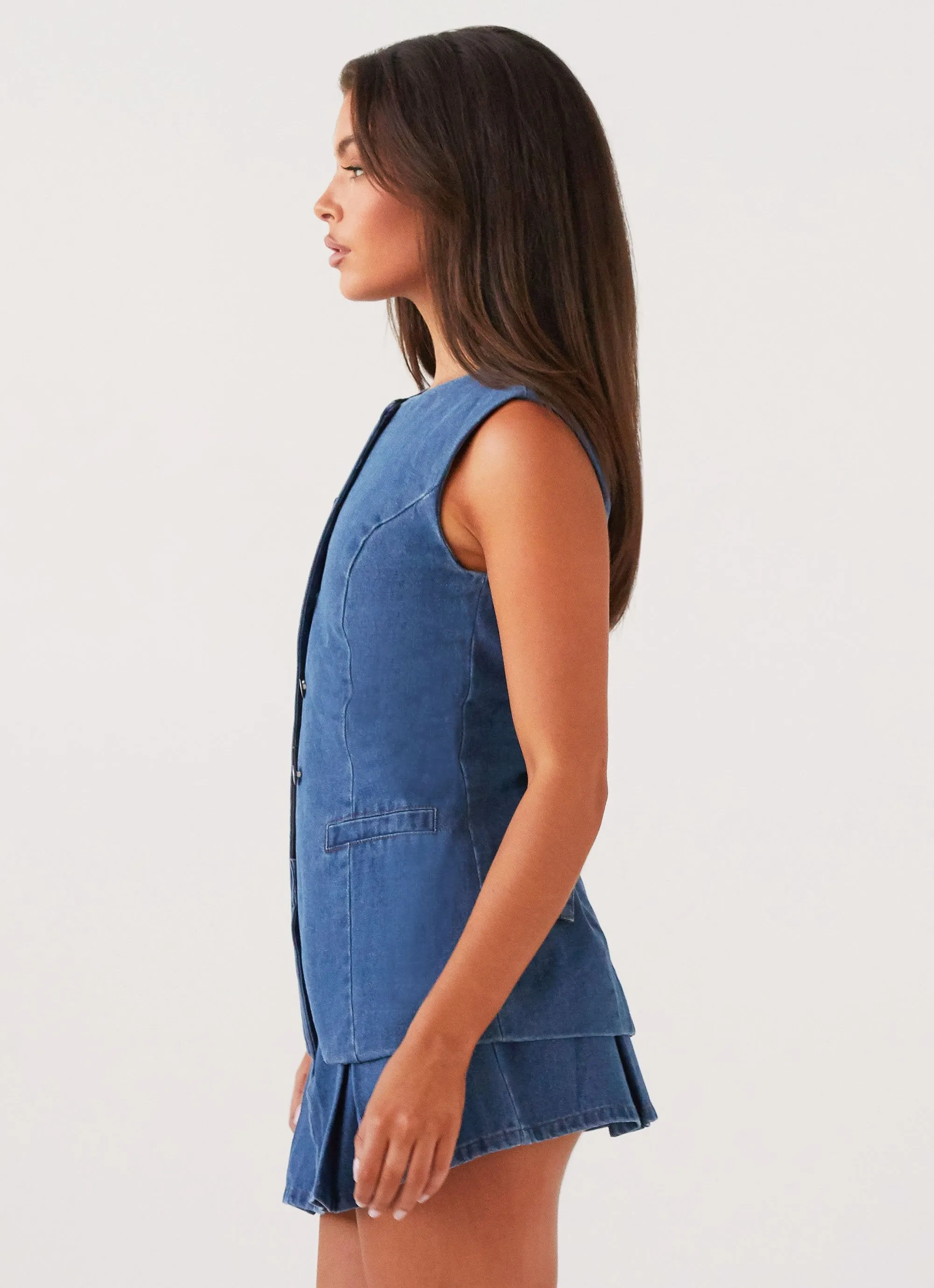 Born For Bordeaux Denim Vest - Indigo Sporty Blouse