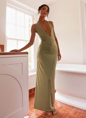 Whisked Away Halterneck Maxi Dress - Olive Sporty Appeal