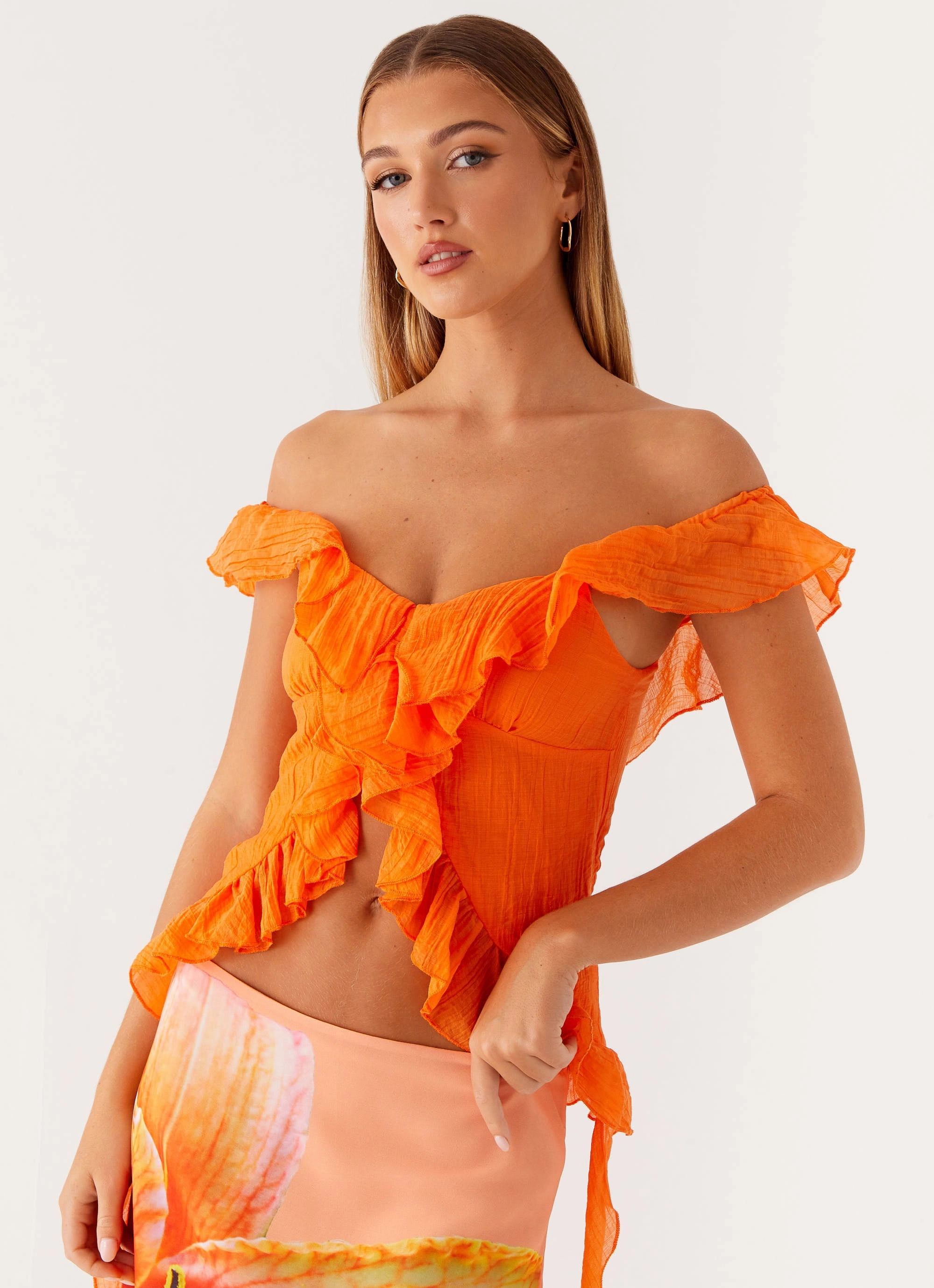 Dylan Off Shoulder Top - Orange Quick Release Fastener