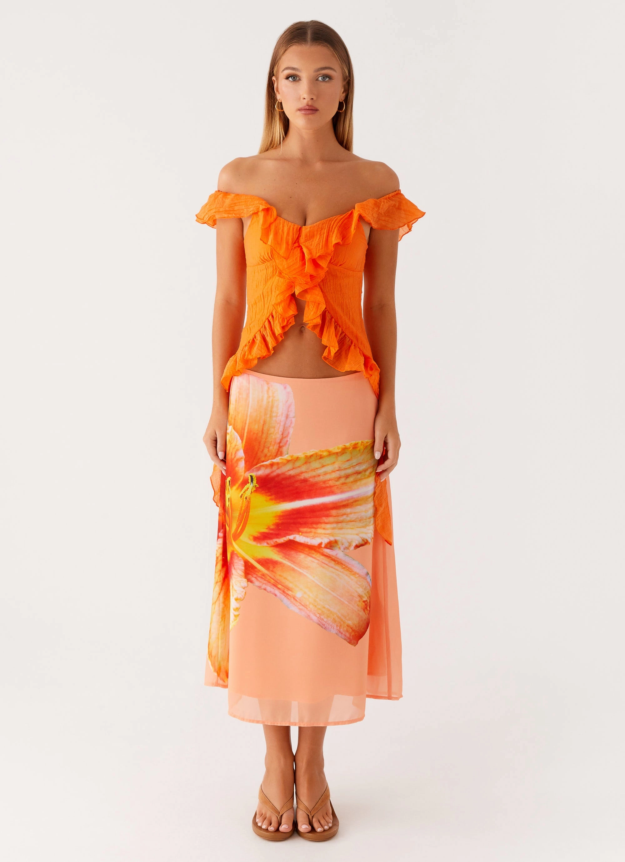 ButtonlessClosure Stay Cool Technology Dylan Off Shoulder Top - Orange