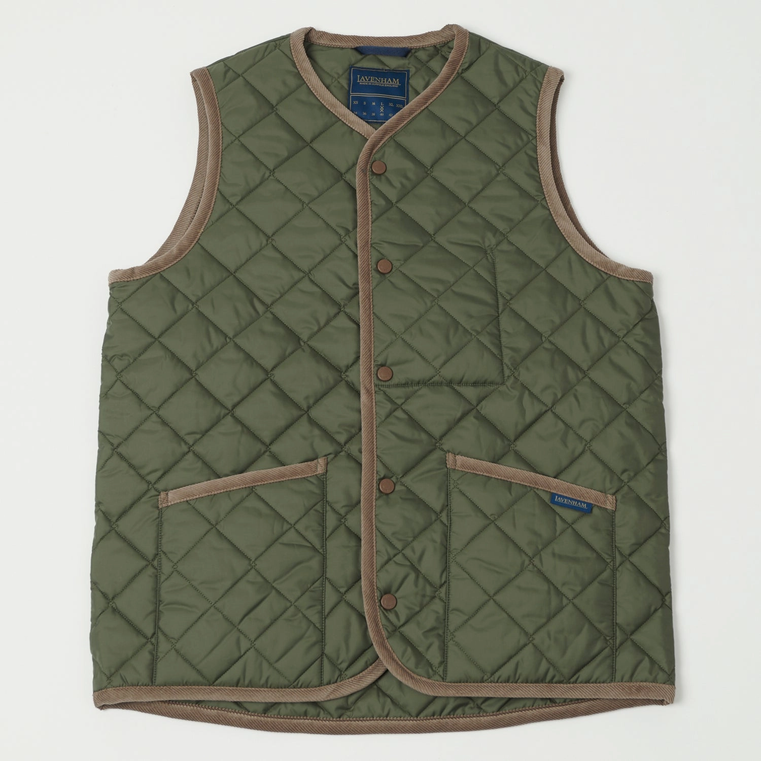 Modern Drop Tail Hem Soft Comfort Design Lavenham Thornham Quilted Gilet - Olive Green/Olive Green