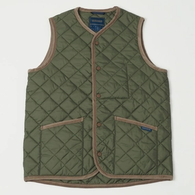 Modern Drop Tail Hem Soft Comfort Design Lavenham Thornham Quilted Gilet - Olive Green/Olive Green