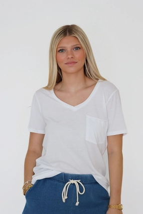 Modern Pocket Tee- White LatticeKnit NonIrritatingSeams