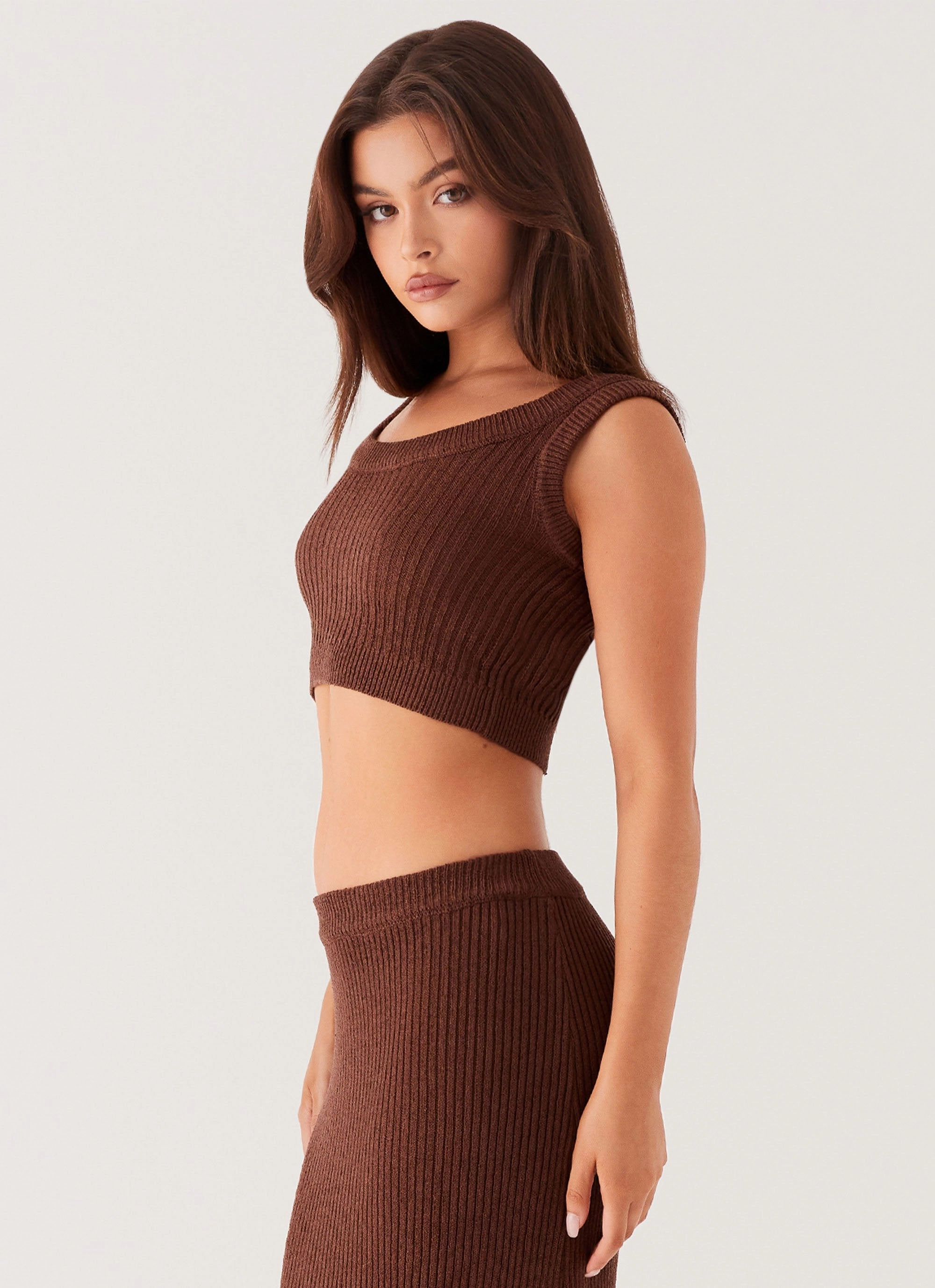 Trendy Cardigan Season Fever Knit Crop Top - Chocolate