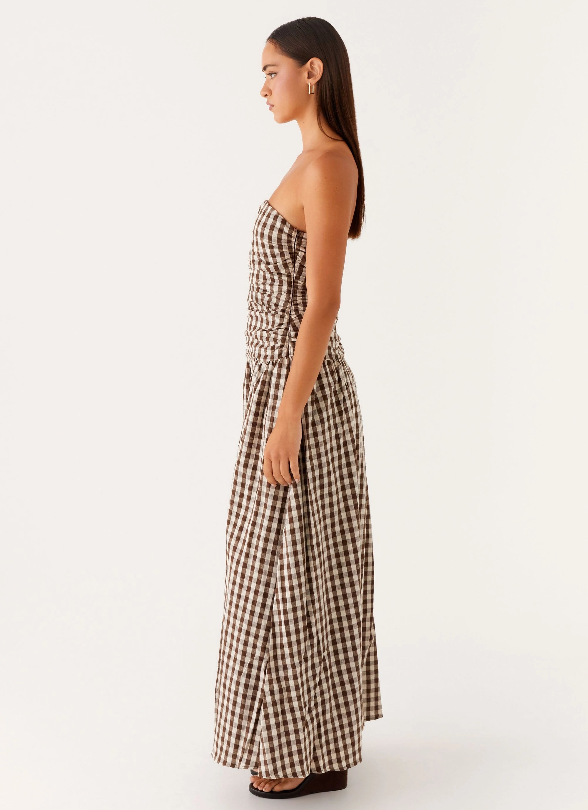 Carmel Maxi Dress - Brown Gingham Back Glow Peace Glow