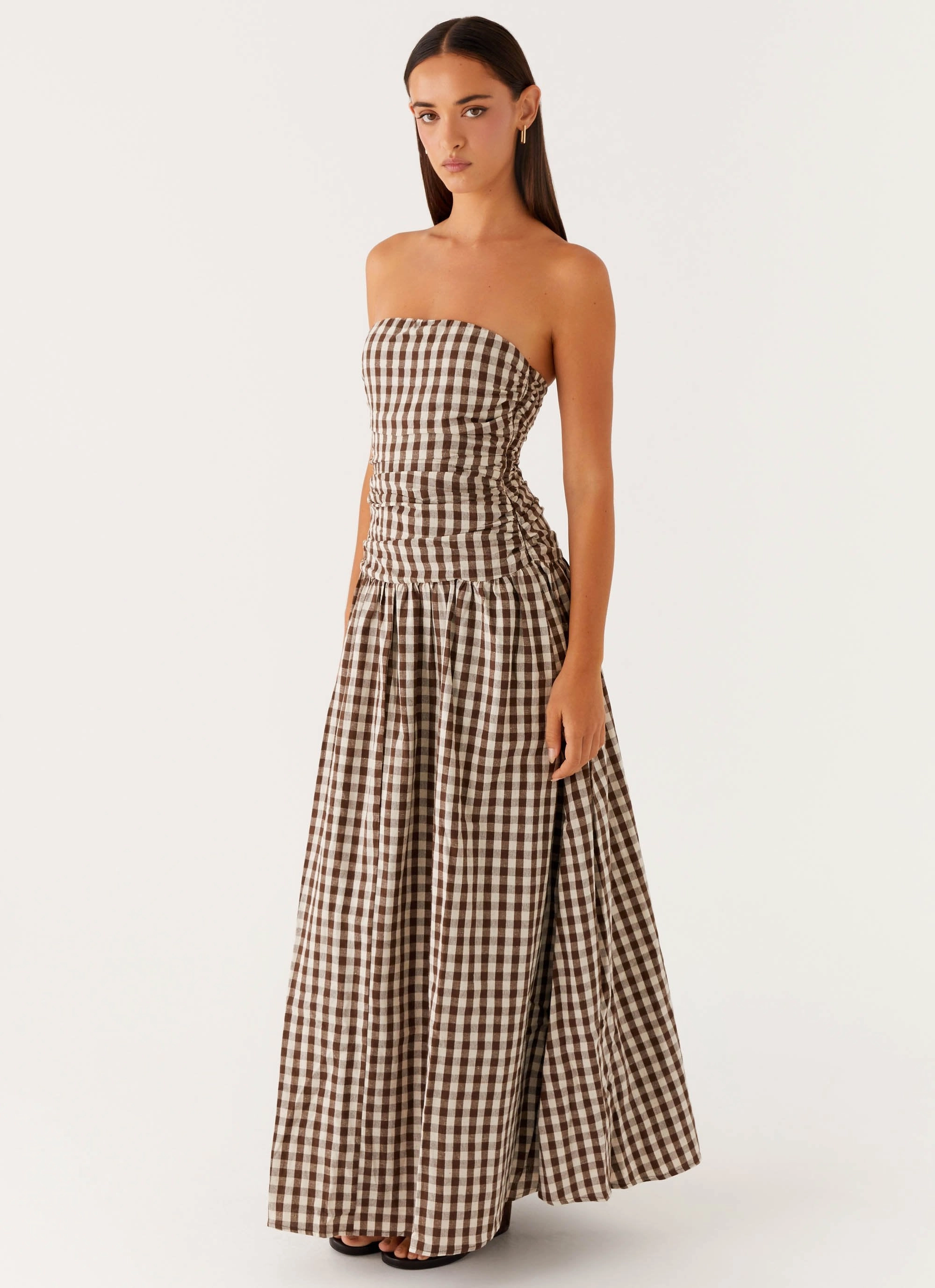 Quick Drying Carmel Maxi Dress - Brown Gingham