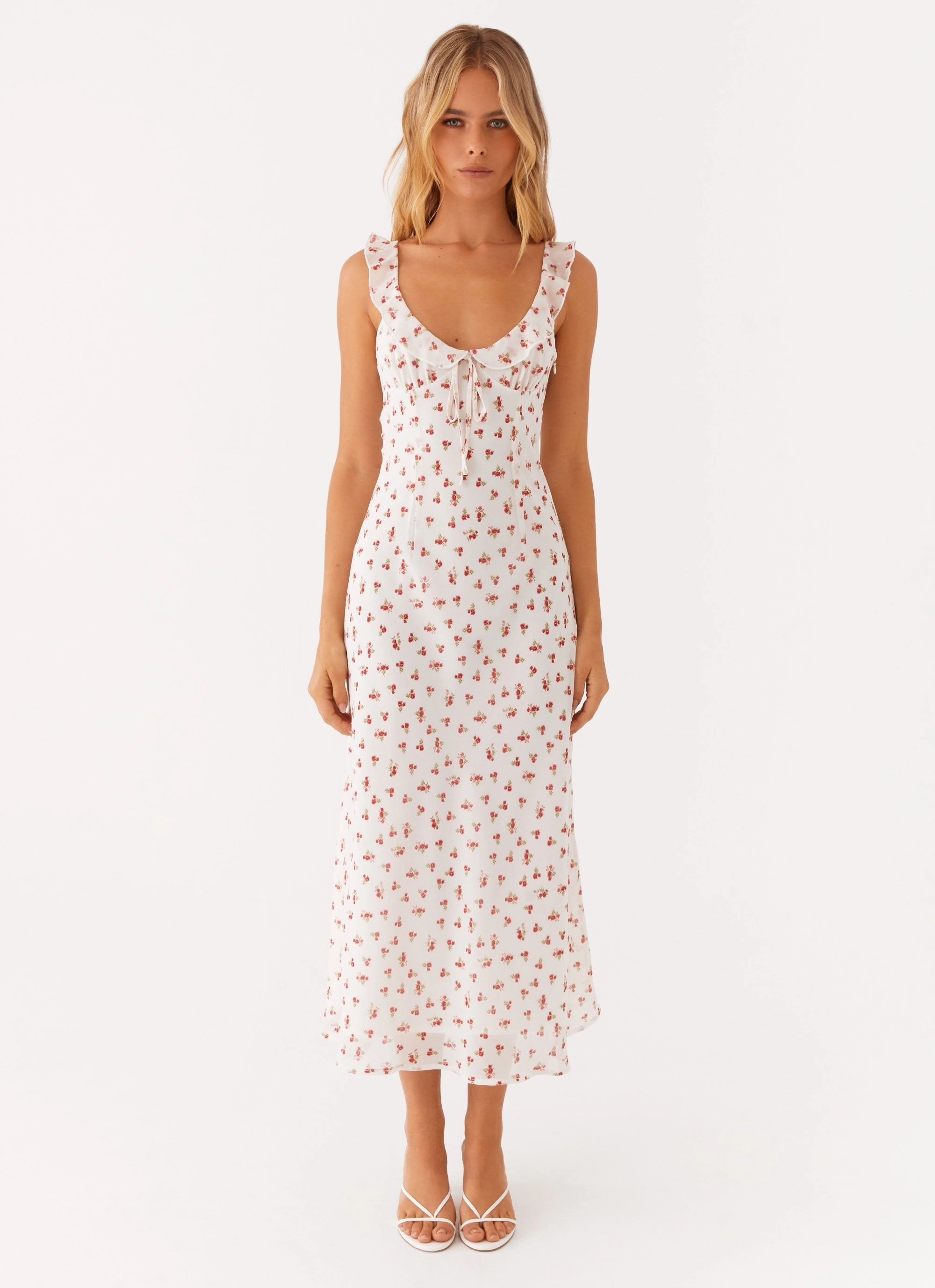 TaglessDesign Grace Vibe Second Guessing Midi Dress - Red White Floral