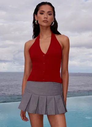 Danica Pleated Mini Skirt - Charcoal Hand Stitched