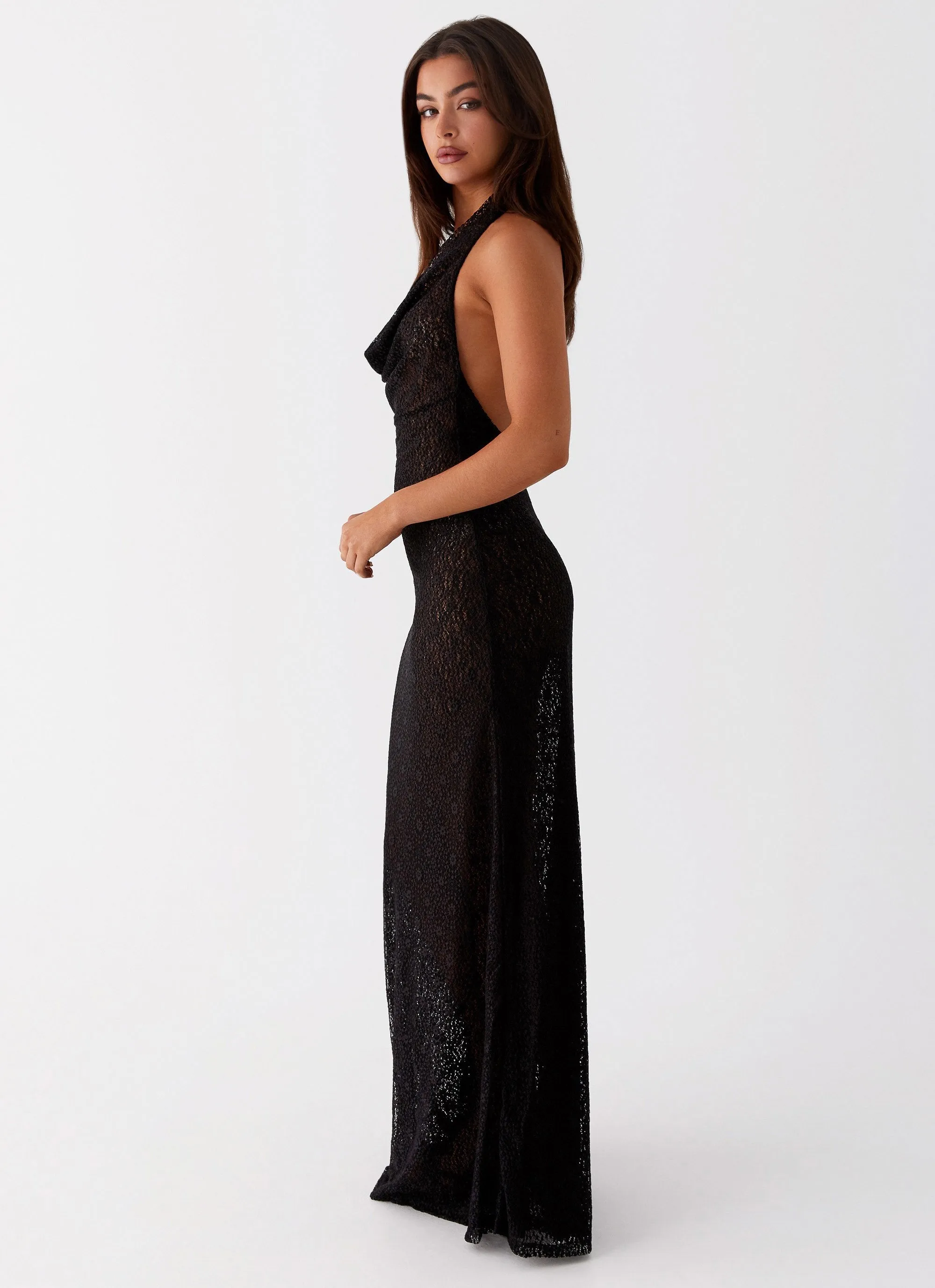 Tempest Cowl Neck Maxi Dress - Black Subtle pattern Fashionable Pick