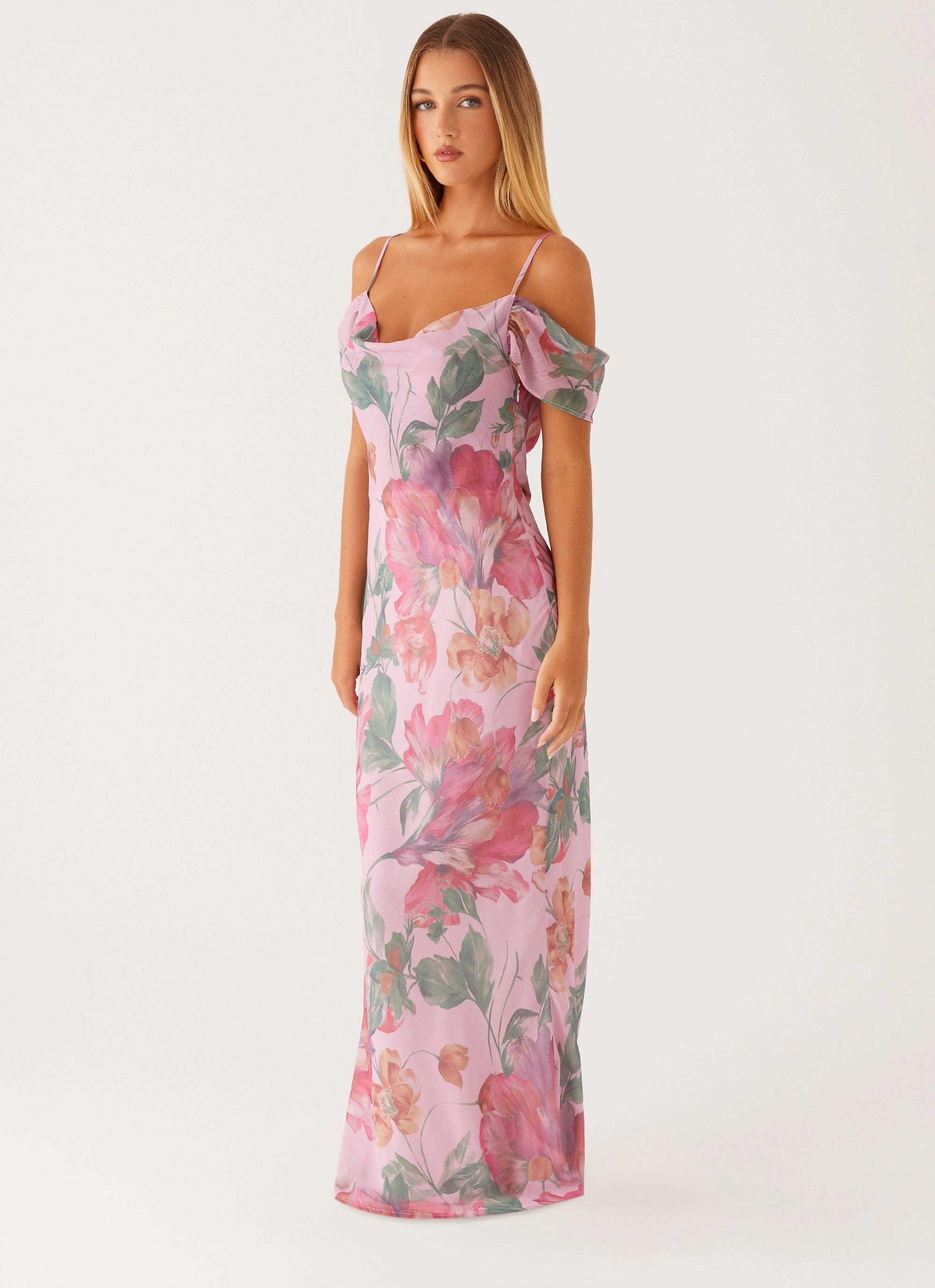 Vibrant Waist Moment Soft Seline Maxi Dress - Pink Floral
