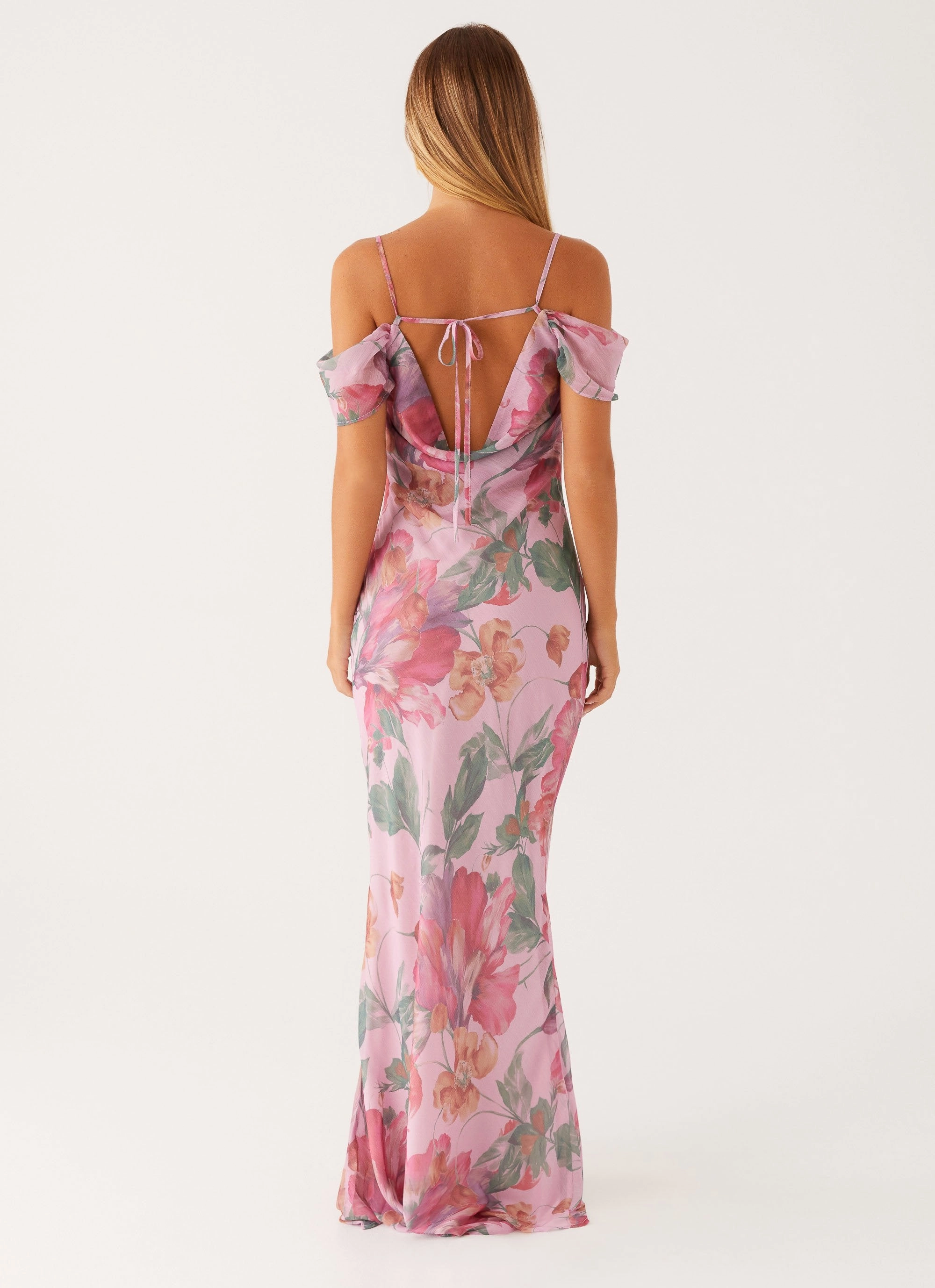 Elegant Everyday Gentle Drape Seline Maxi Dress - Pink Floral
