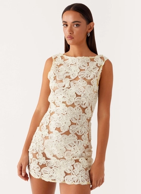 Candace Mini Dress - Yellow Lace Accent