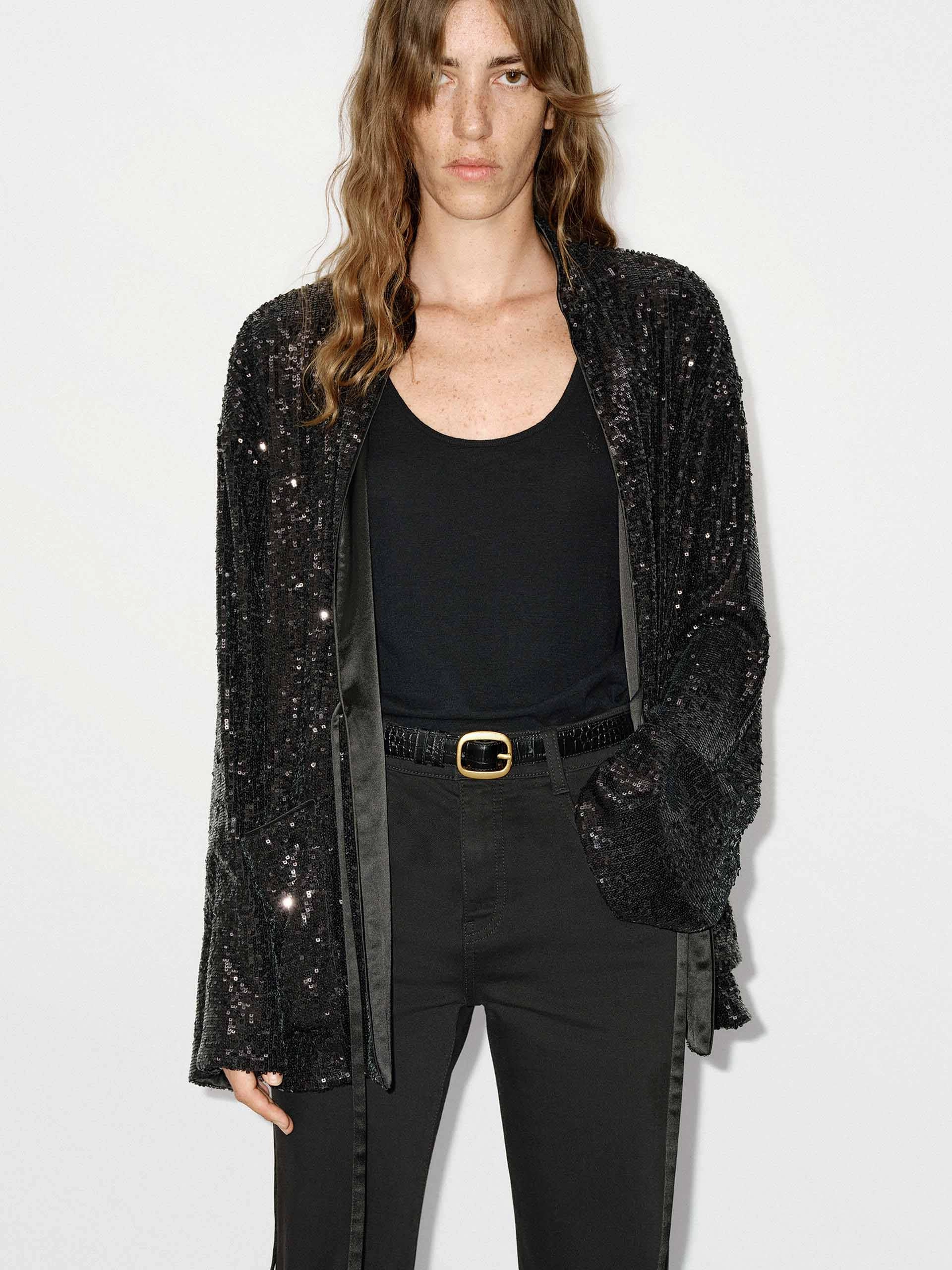 Hypoallergenic Fabric Blend Sunday Walk Style Sequin Textured Loose Coat