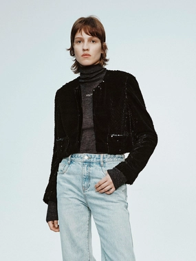 Airflow Optimization Sequins Finish Cropped Coat