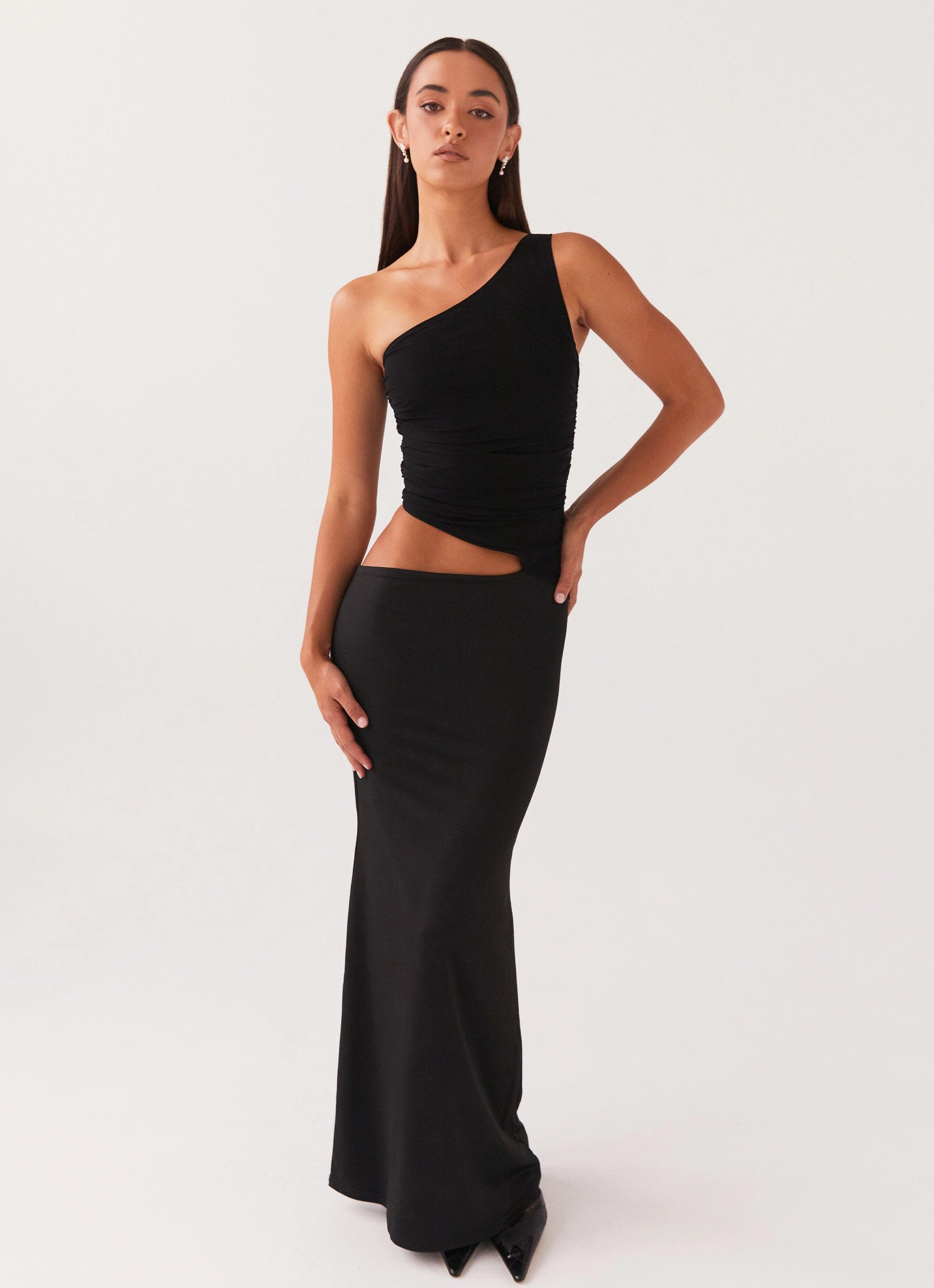 Seranella One Shoulder Maxi Dress - Black Stylish Feel