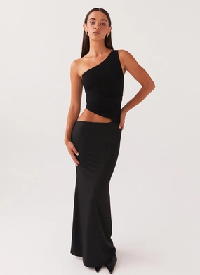 Seranella One Shoulder Maxi Dress - Black Stylish Feel
