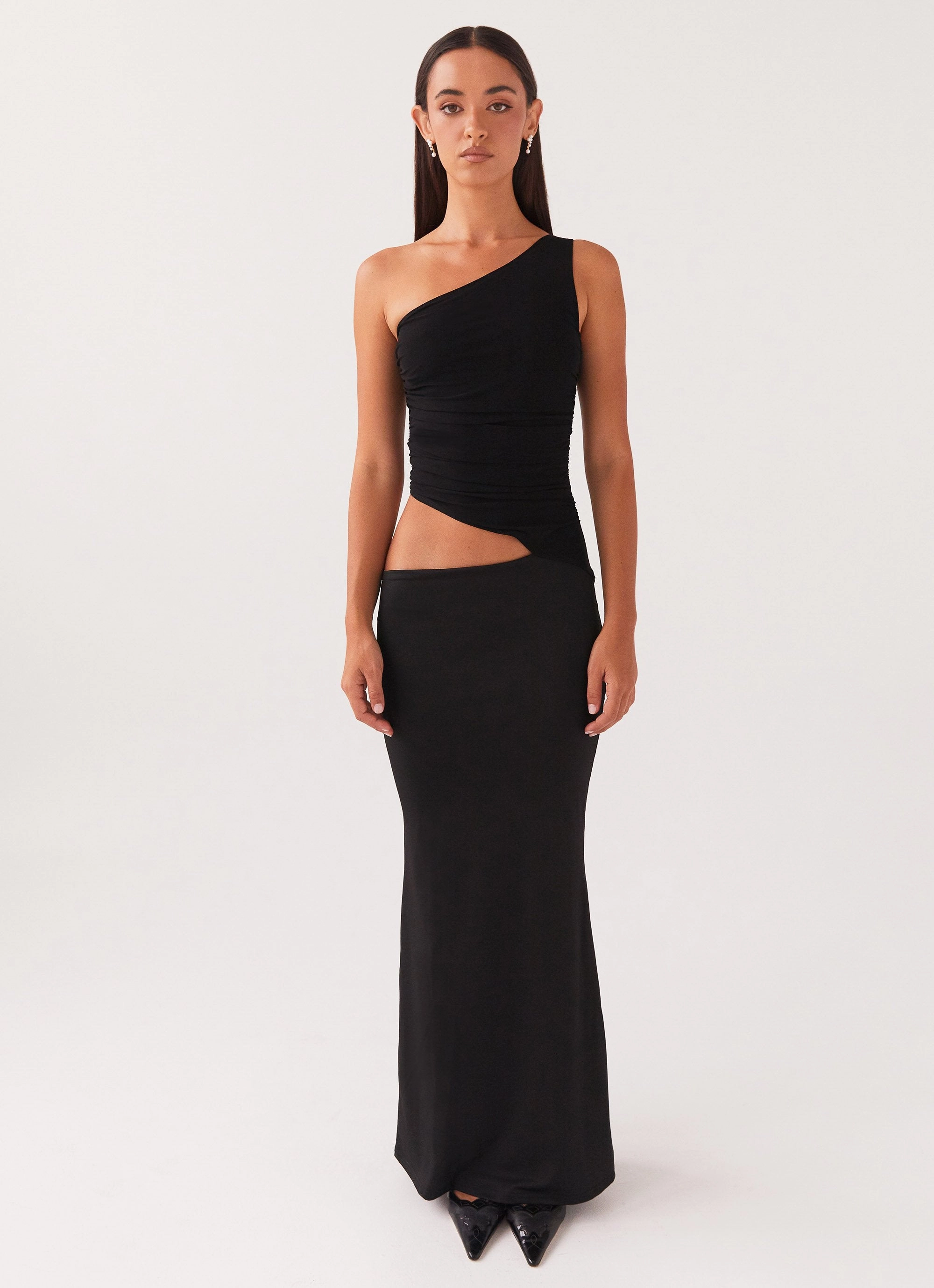 Work Comfort Grace Color Seranella One Shoulder Maxi Dress - Black