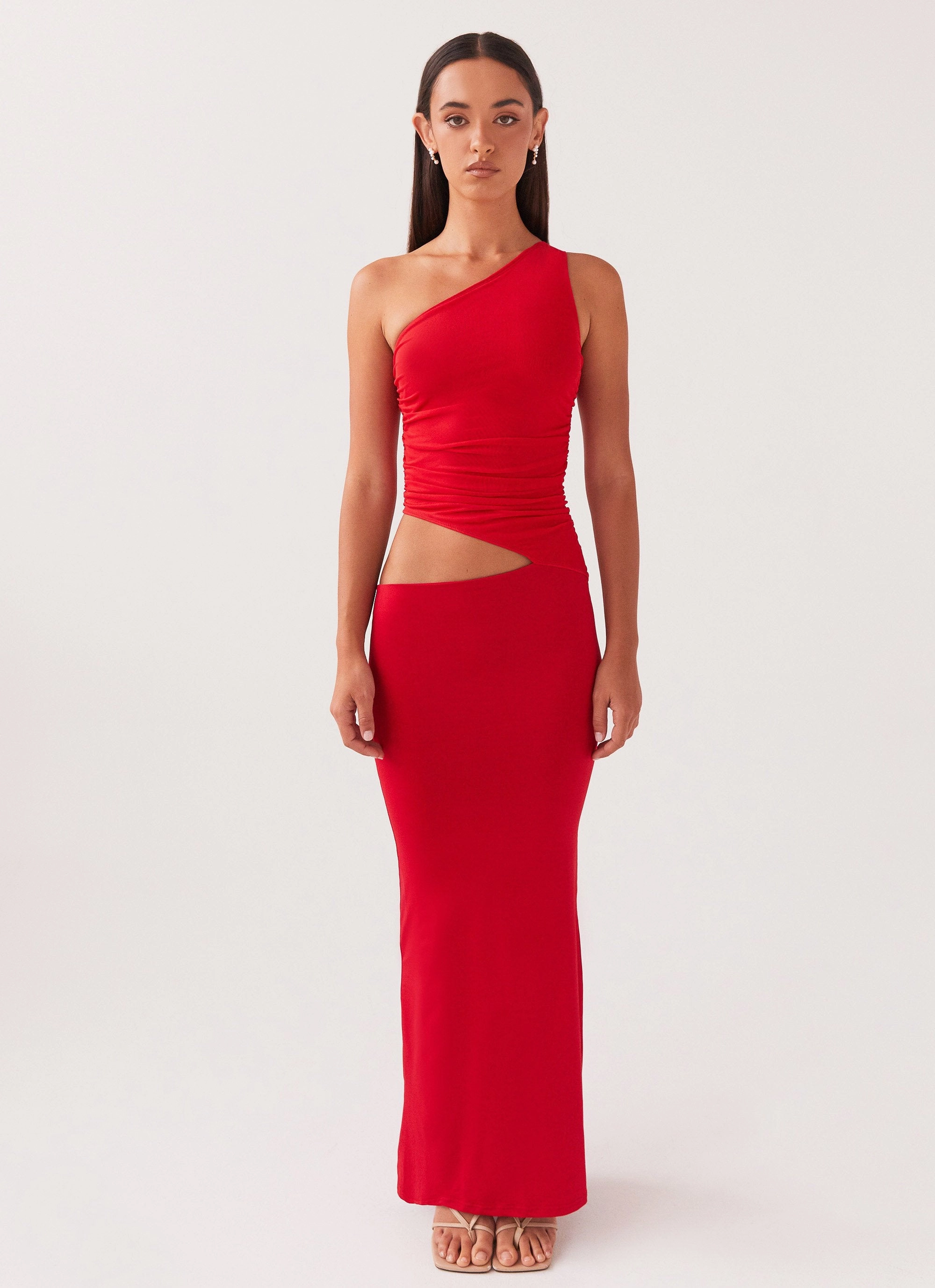 Urban Line Seranella One Shoulder Maxi Dress - Cherry Red