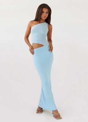 Seranella One Shoulder Maxi Dress - Sky Blue Versatile Look Flowy Texture