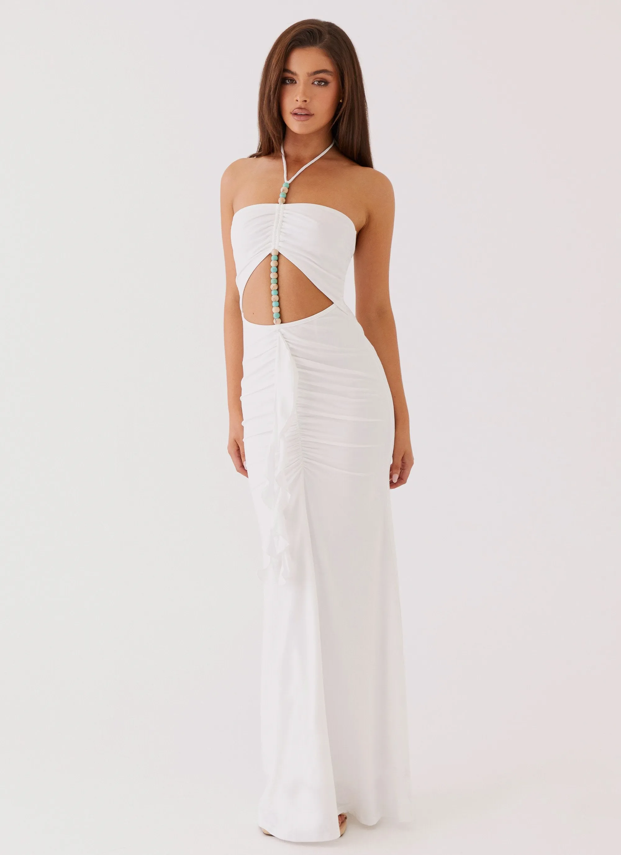 Serina Ruffle Maxi Dress - White Classic Style Tropical theme