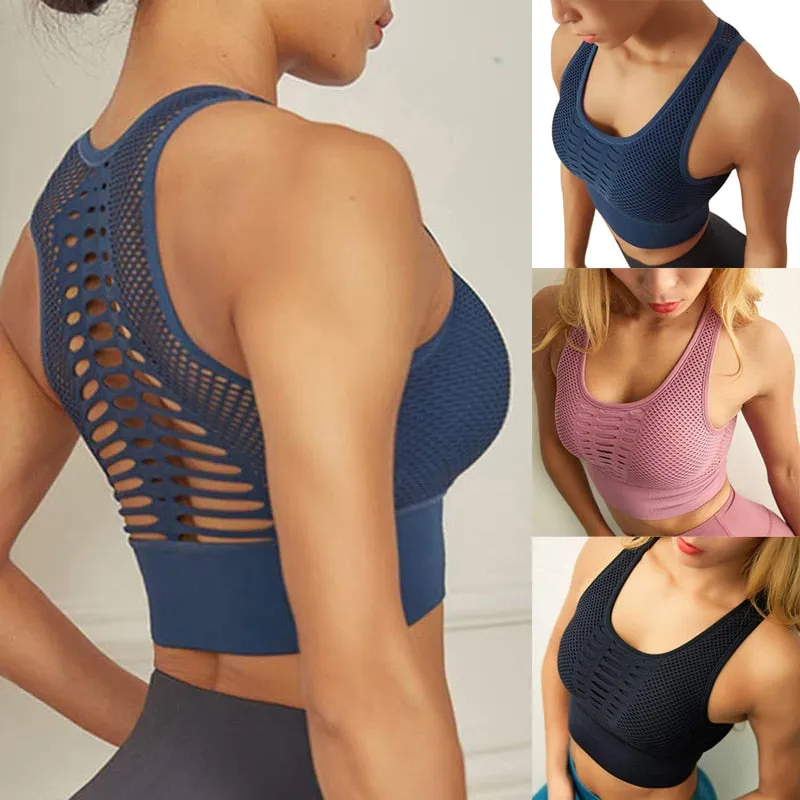 Sexy Mesh Breathable Push Up Nylon Sports Bra For Women