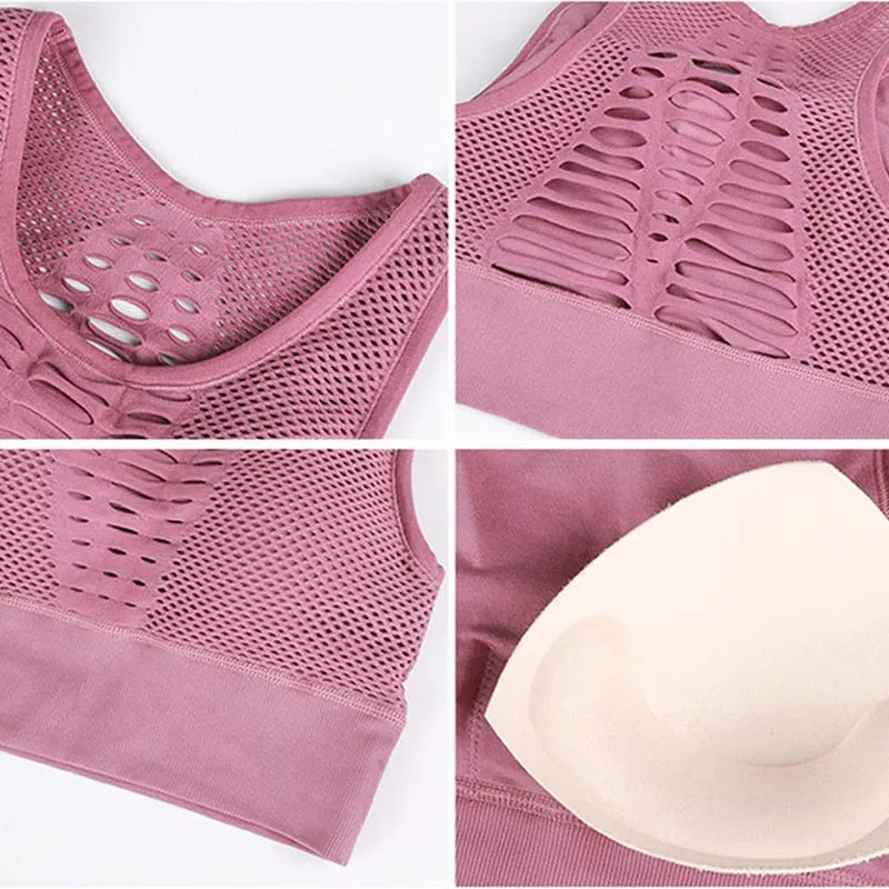 Sexy Mesh Breathable Push Up Nylon Sports Bra For Women