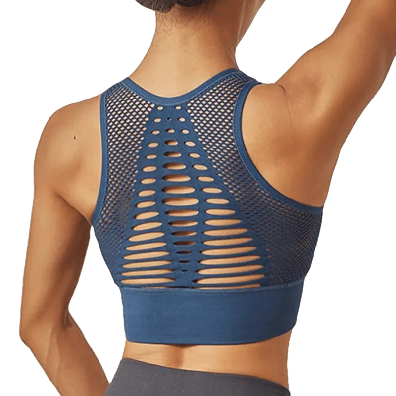 Sexy Mesh Breathable Push Up Nylon Sports Bra For Women