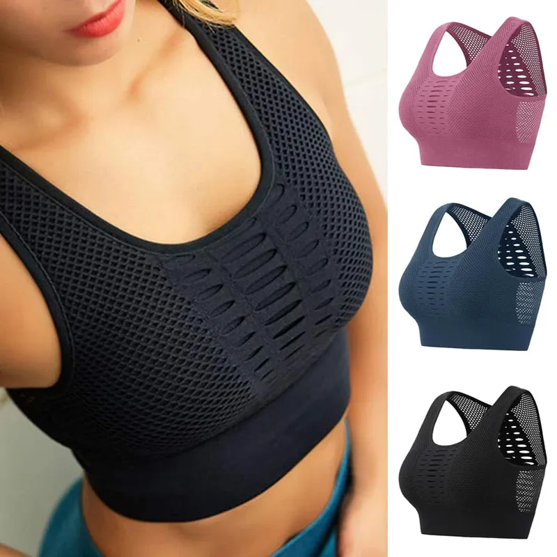 Sexy Mesh Breathable Push Up Nylon Sports Bra For Women