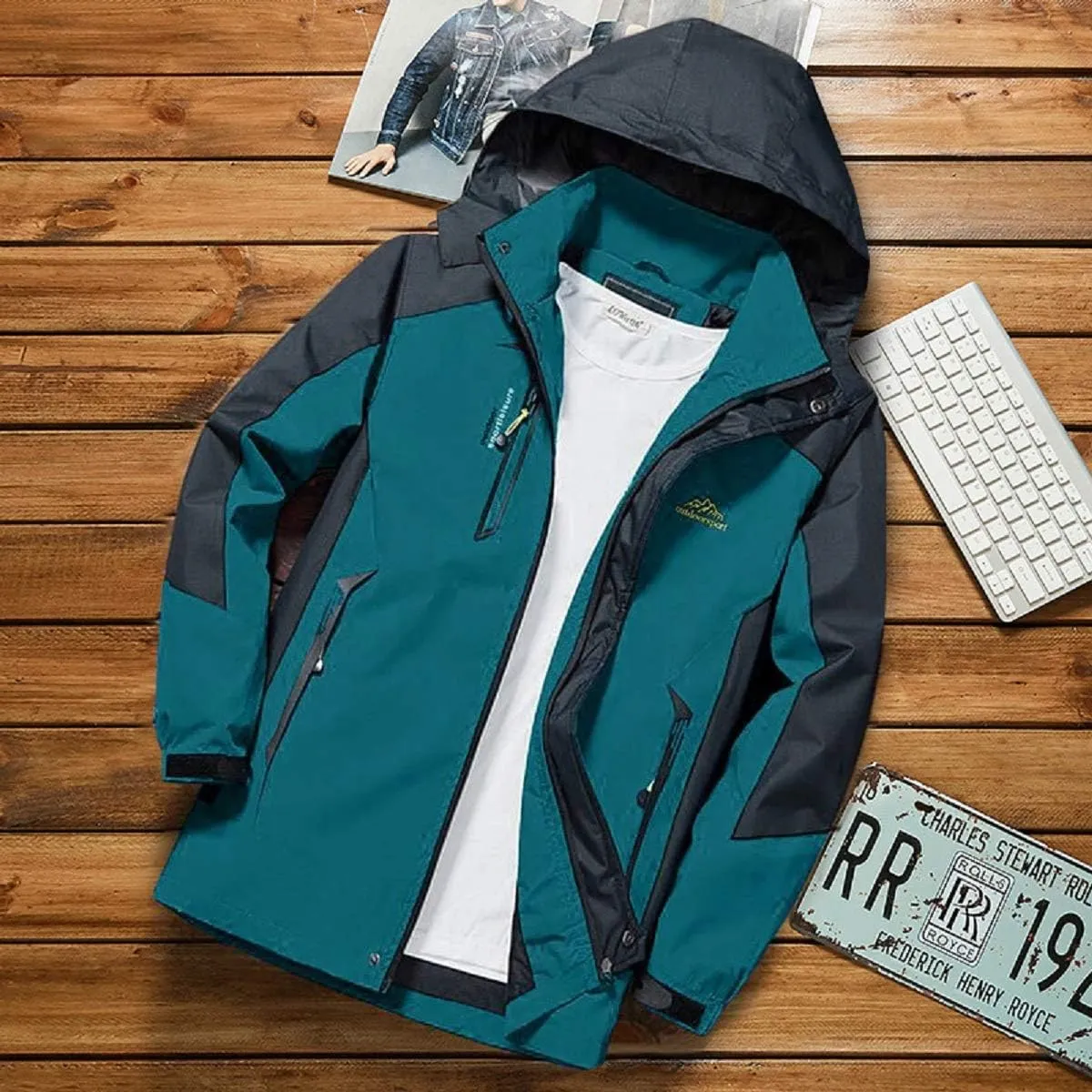 Shanghai Story Men's Windproof Jacket Water-Resistant Lightweight Running Jacket Hooded Raincoat Windbreaker