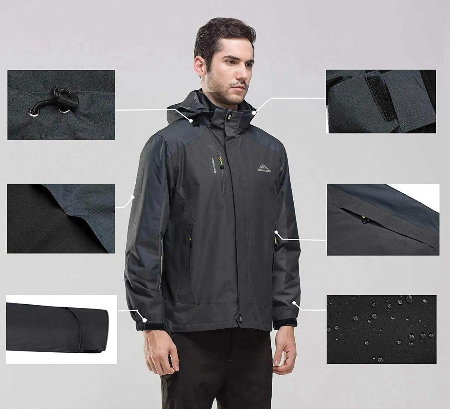 Shanghai Story Men's Windproof Jacket Water-Resistant Lightweight Running Jacket Hooded Raincoat Windbreaker