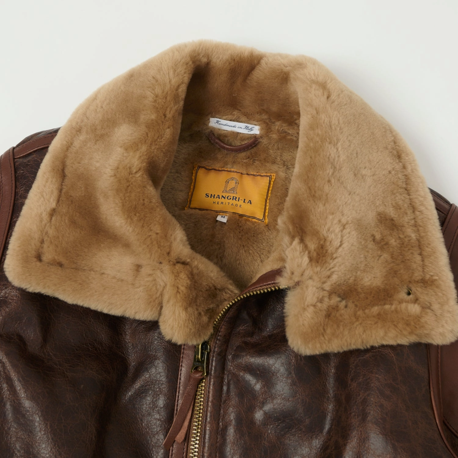 Compression Panels Eco Friendly Dye Shangri-La Heritage 'Aviatore' B-3 Shearling Flight Jacket - Brown