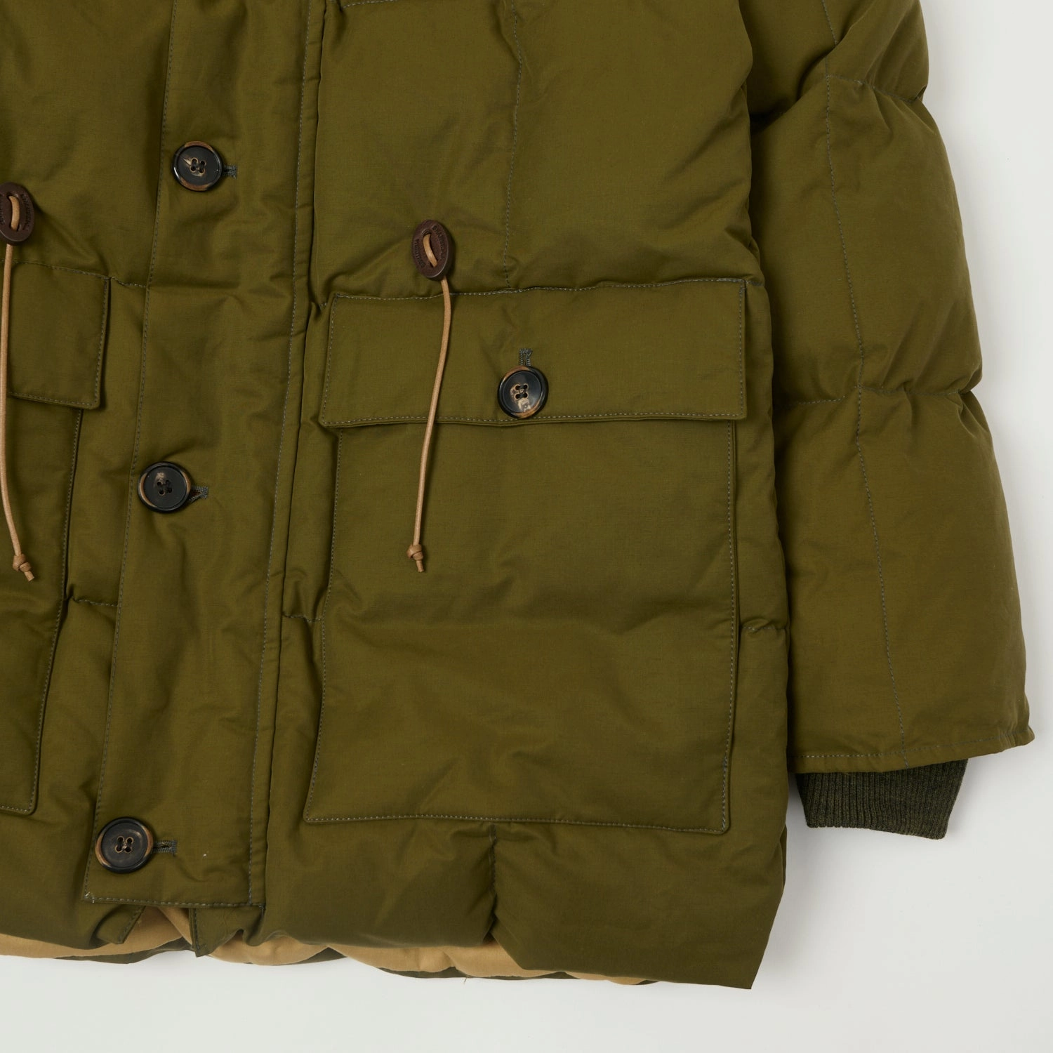 Ergonomic Mobility Cut Noise Free Zipper Shangri-La Heritage 'Presena' Quilted Down Jacket - Olive